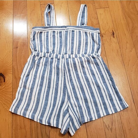 🔺️Gap Blue & White Stripe Linen Blend Apron Romper Shorts Size 00 - Picture 2 of 11